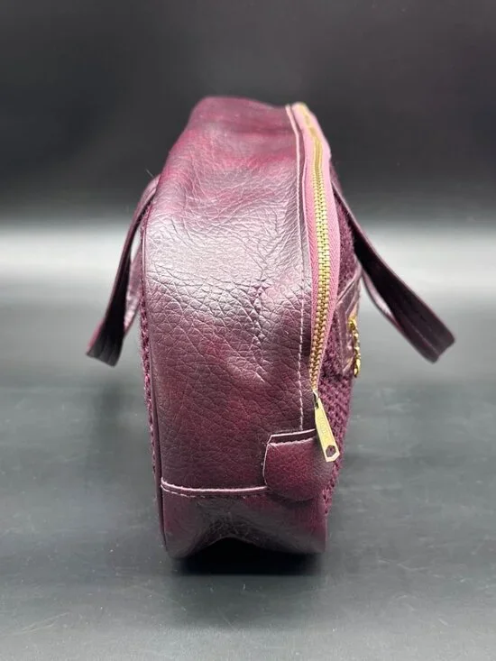 Vintage Purse Handbag 1970s Burgundy Woven Faux Leather Dual Handles Retro Fashi - Picture 3 of 12